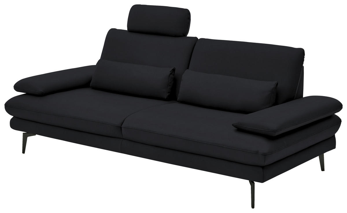 3-SITZER-SOFA in Echtleder Anthrazit  - Anthrazit/Schwarz, Design, Leder/Metall (222/86/104cm) - Dieter Knoll