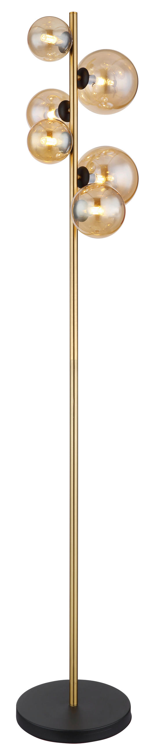 LED-GOLVLAMPA Riha 28,5/26,5/155 cm    - bärnstensfärgad/mässingsfärgad, Design, metall/glas (28,5/26,5/155cm) - Globo