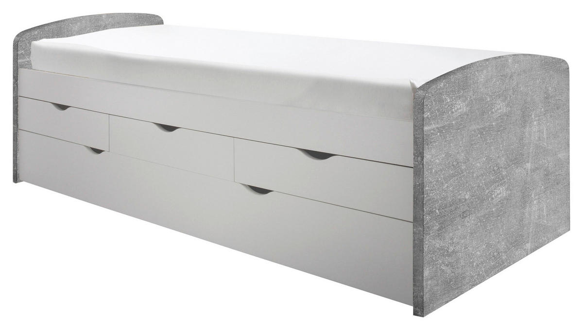 AUSZIEHBETT 90/200 cm Grau, Weiss  - Weiss/Schwarz, Konventionell, Holzwerkstoff/Kunststoff (90/200cm) - MID.YOU