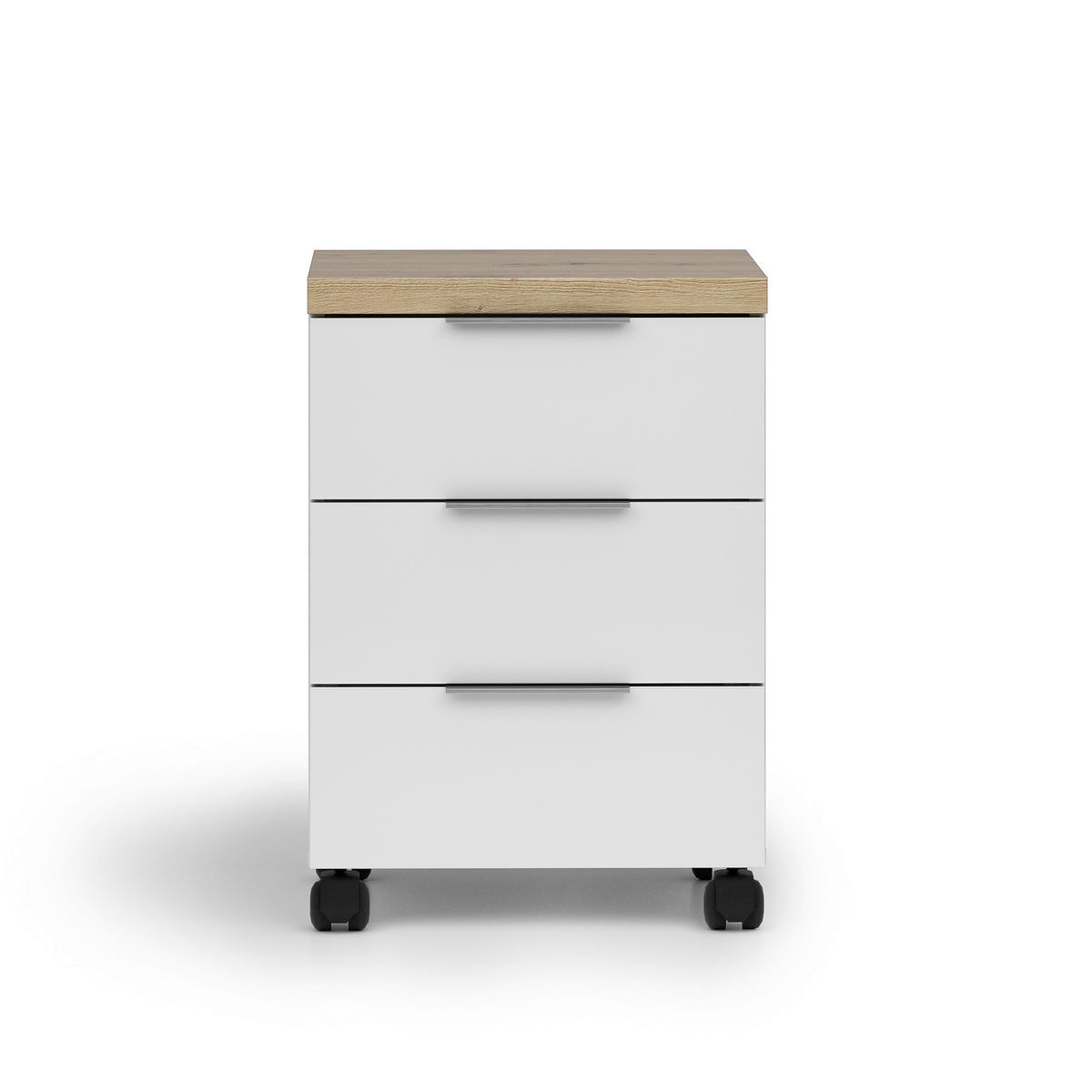 PREDALNIK NA KOLESCIH  bela, barve hrasta  - črna/barve hrasta, Design, kovina/umetna masa (45/43/64,5cm) - Voleo