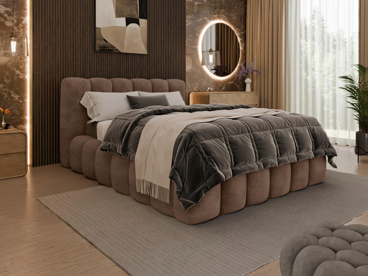 POLSTERBETT 140/200 cm,  in Braun, Lattenrost, Bettkasten,  - Birkefarben/Schwarz, Trend, Holz/Kunststoff (140/200cm) - Esposa