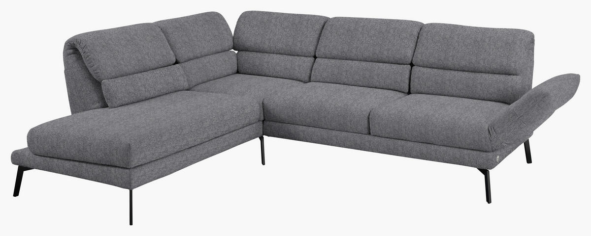 ECKSOFA in Flachgewebe Grau  - Schwarz/Grau, Design, Textil/Metall (212-253/256-363cm) - Dieter Knoll