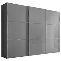 SCHWEBETÜRENSCHRANK in Hellgrau, Dunkelgrau  - Chromfarben/Dunkelgrau, Konventionell, Glas/Holzwerkstoff (298/222/68cm) - Moderano