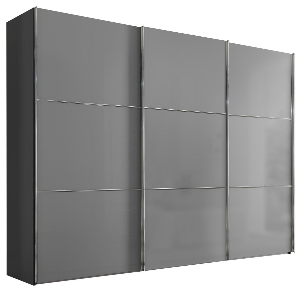 SCHWEBETÜRENSCHRANK in Hellgrau, Dunkelgrau  - Chromfarben/Dunkelgrau, Konventionell, Glas/Holzwerkstoff (298/222/68cm) - Moderano