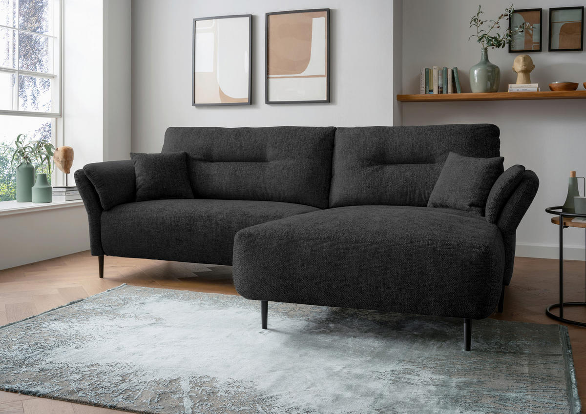 ECKSOFA in Struktur Schwarz  - Schwarz, Modern, Holz/Textil (269/172cm) - MID.YOU