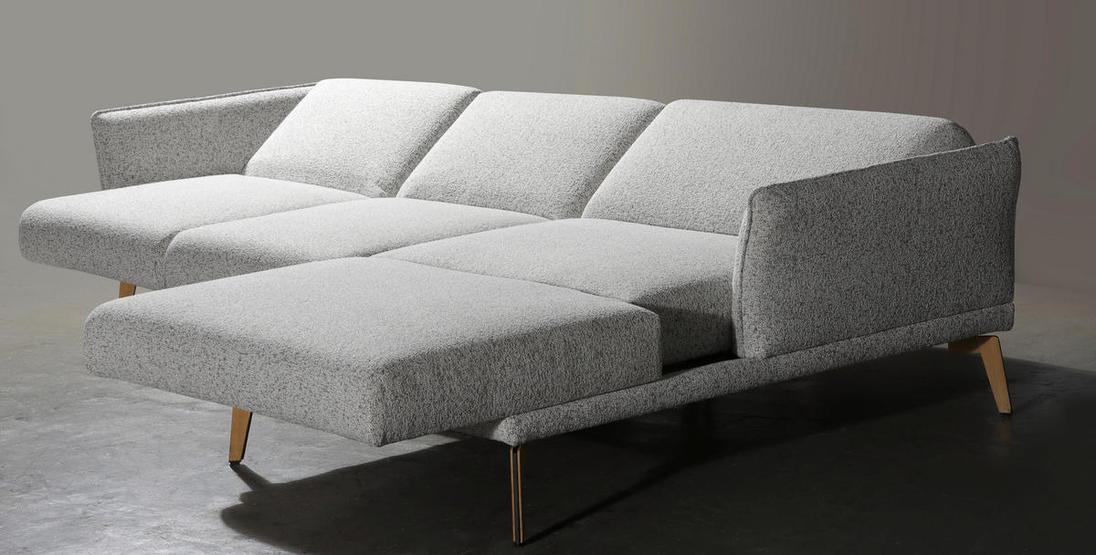 ECKSOFA Creme, Hellgrau Flachgewebe  - Eichefarben/Creme, Design, Holz/Textil (289/164cm) - Valnatura