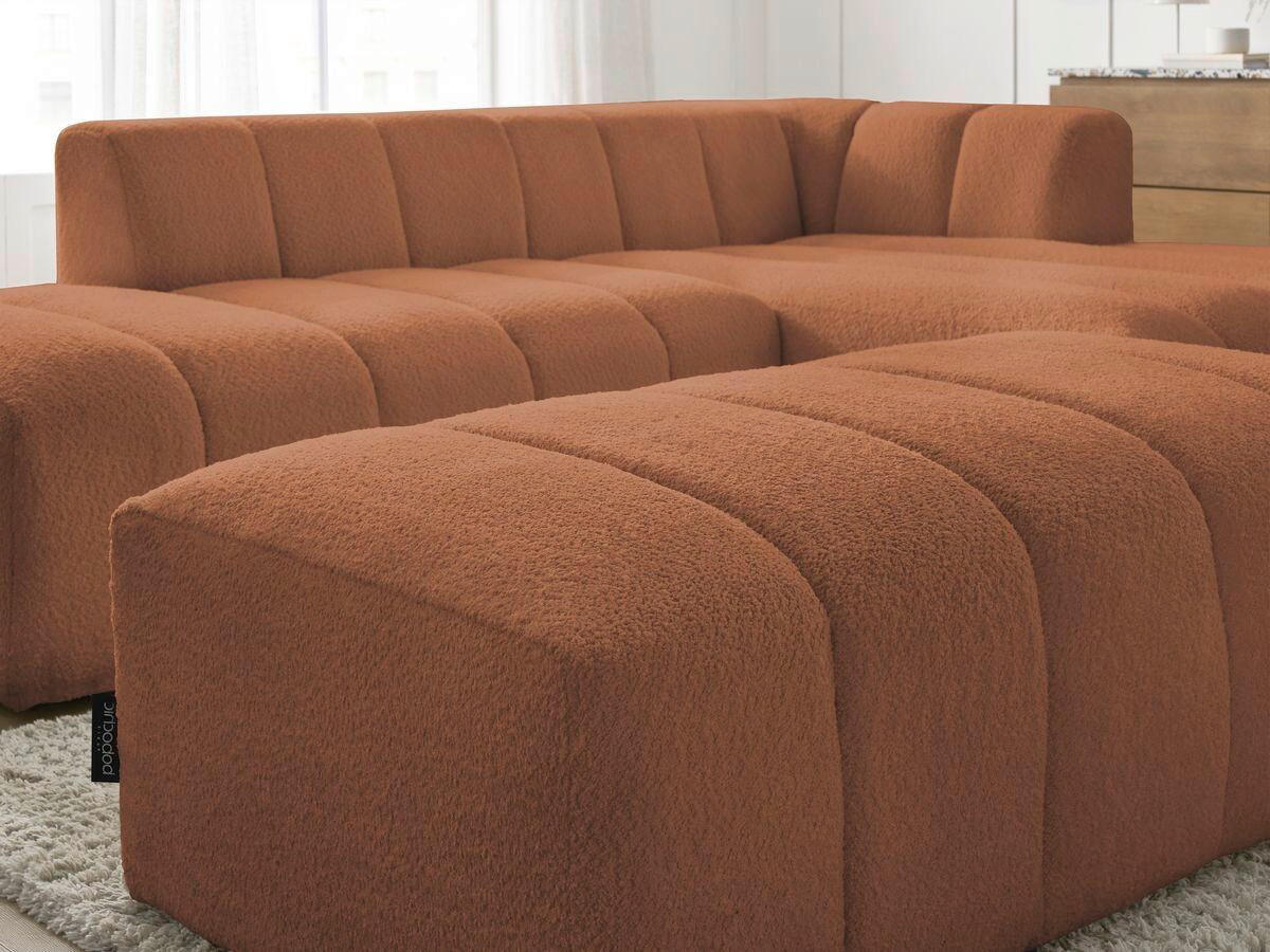 ECKSOFA Ottomane rechts  ANNECY Orange Bouclé  - Schwarz/Orange, MODERN, Kunststoff/Textil (262/170cm)