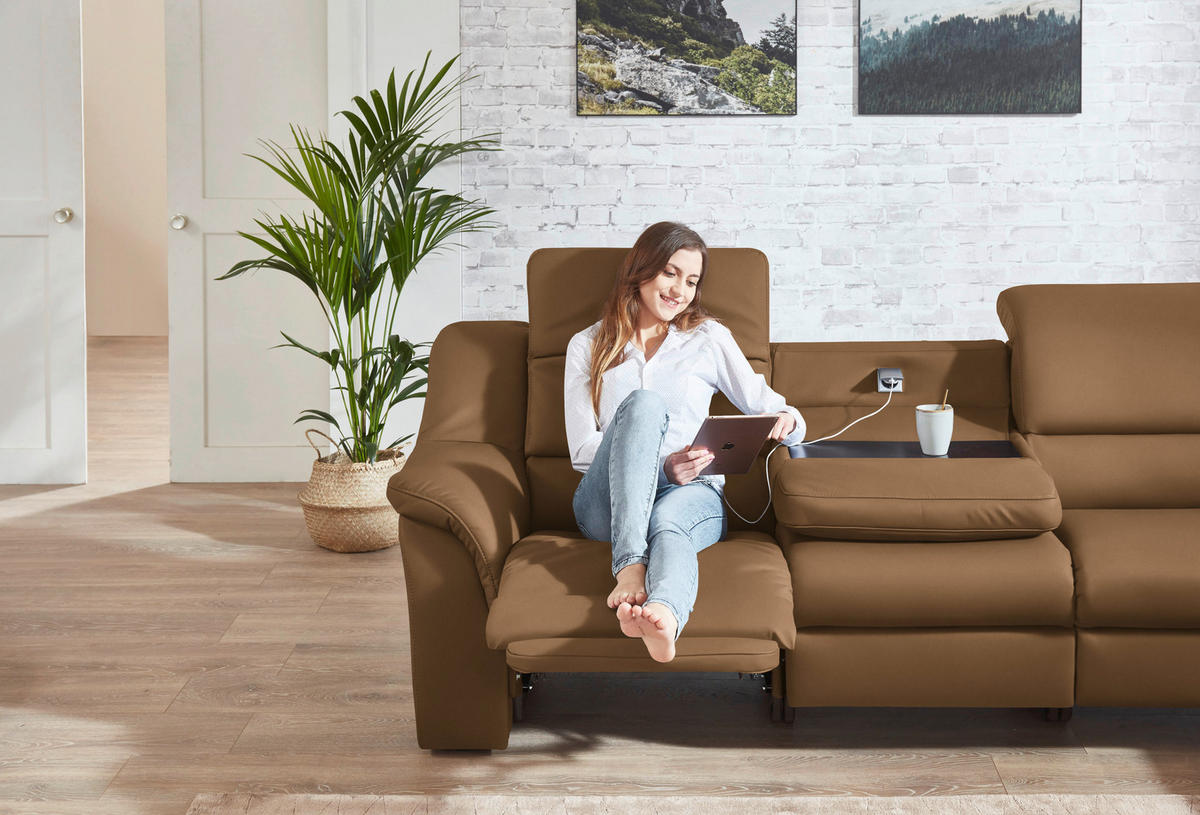 ECKSOFA  in Echtleder Haselnussfarben  324/260 cm  - Chromfarben/Haselnussfarben, KONVENTIONELL, Leder/Kunststoff (324/260cm) - Cantus