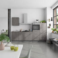 KÜCHENBLOCK Riva 300 cm  in Schieferfarben  - Schieferfarben/Edelstahlfarben, MODERN, Holzwerkstoff/Metall (300cm) - Nobilia
