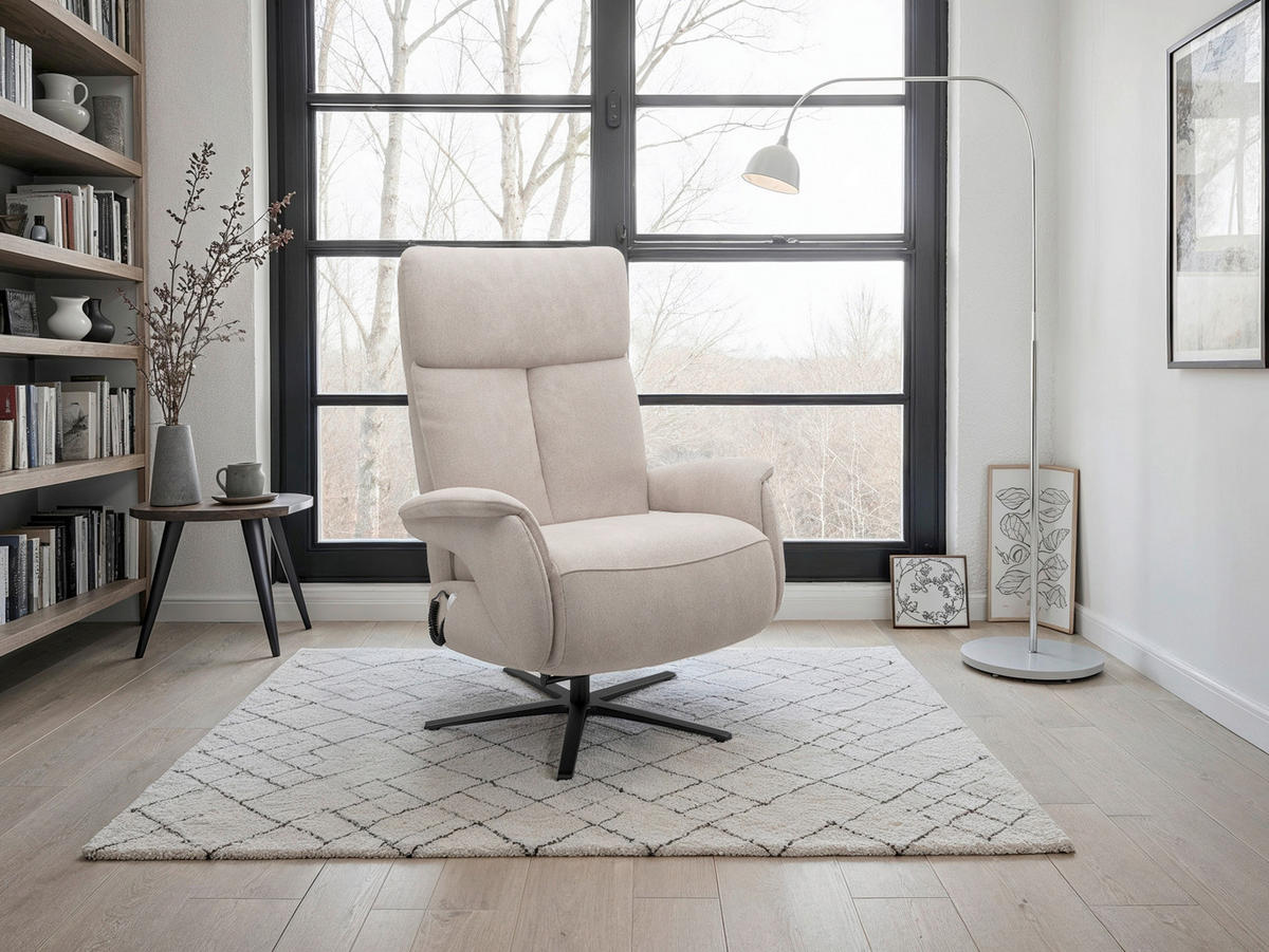 RELAXSESSEL TV TRIPLE SEVEN XTRA LARGE L3 Flachgewebe Kopfteilverstellung, Fußteilverstellung, Rücken echt    - Greige/Schwarz, Basics, Textil/Metall (86/115/86cm) - Sit & More