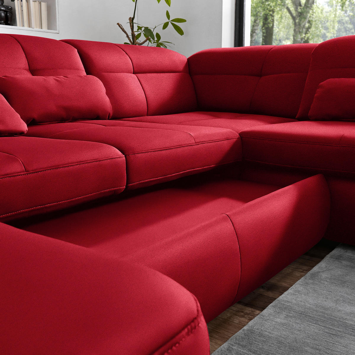 WOHNLANDSCHAFT Mikrofaser Rot  - Chromfarben/Rot, Design, Textil (195/371/260cm) - Beldomo Style