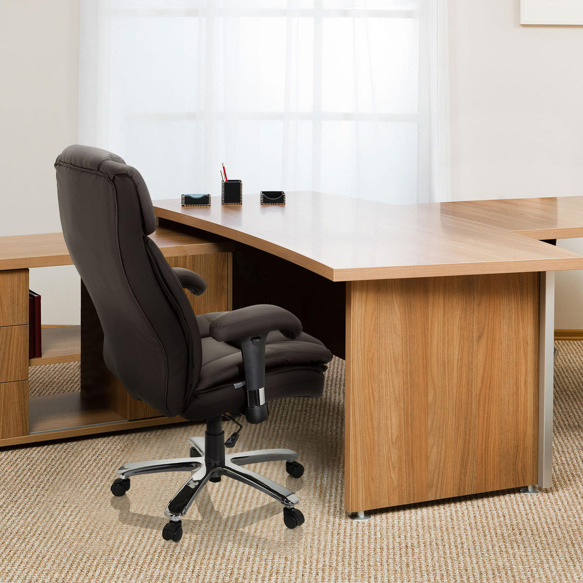 CHEFSESSEL Lederlook Dunkelbraun  - Dunkelbraun/Silberfarben, MODERN, Kunststoff/Textil (77/123/84cm) - MID.YOU