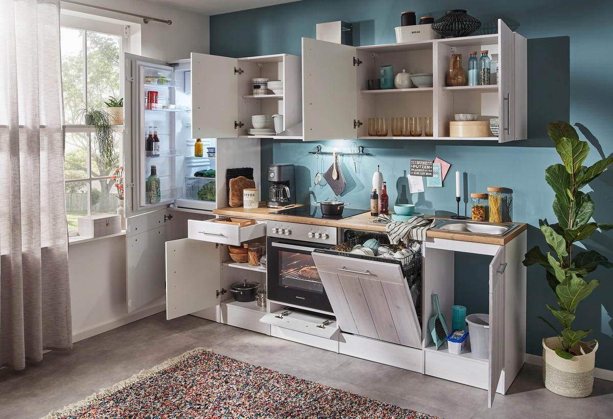 KÜCHENLEERBLOCK   in Weiß, Lärchefarben  - Wildeiche/Edelstahlfarben, Basics, Holzwerkstoff/Metall - Respekta