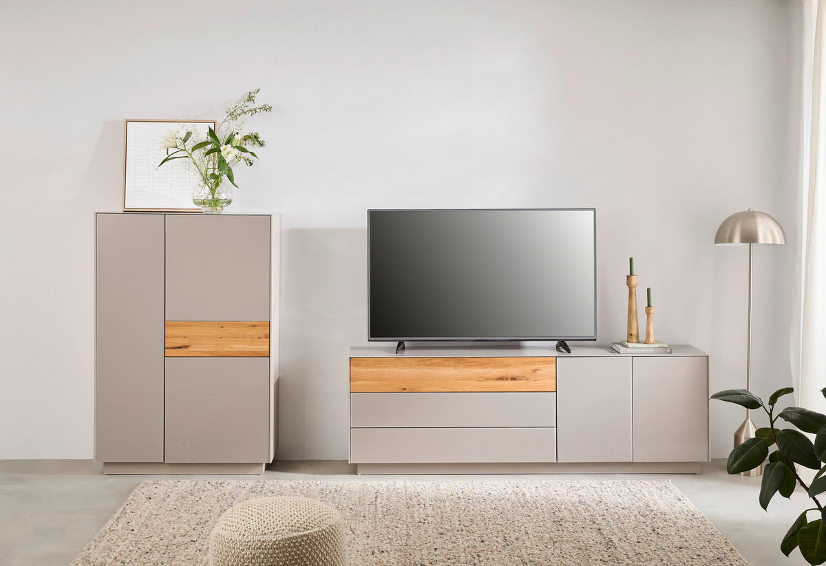 TV-SZEKRÉNY 207/69/42 cm  - tölgyfa/taupe, Design, faalapú anyag/Üveg (207/69/42cm) - Novel