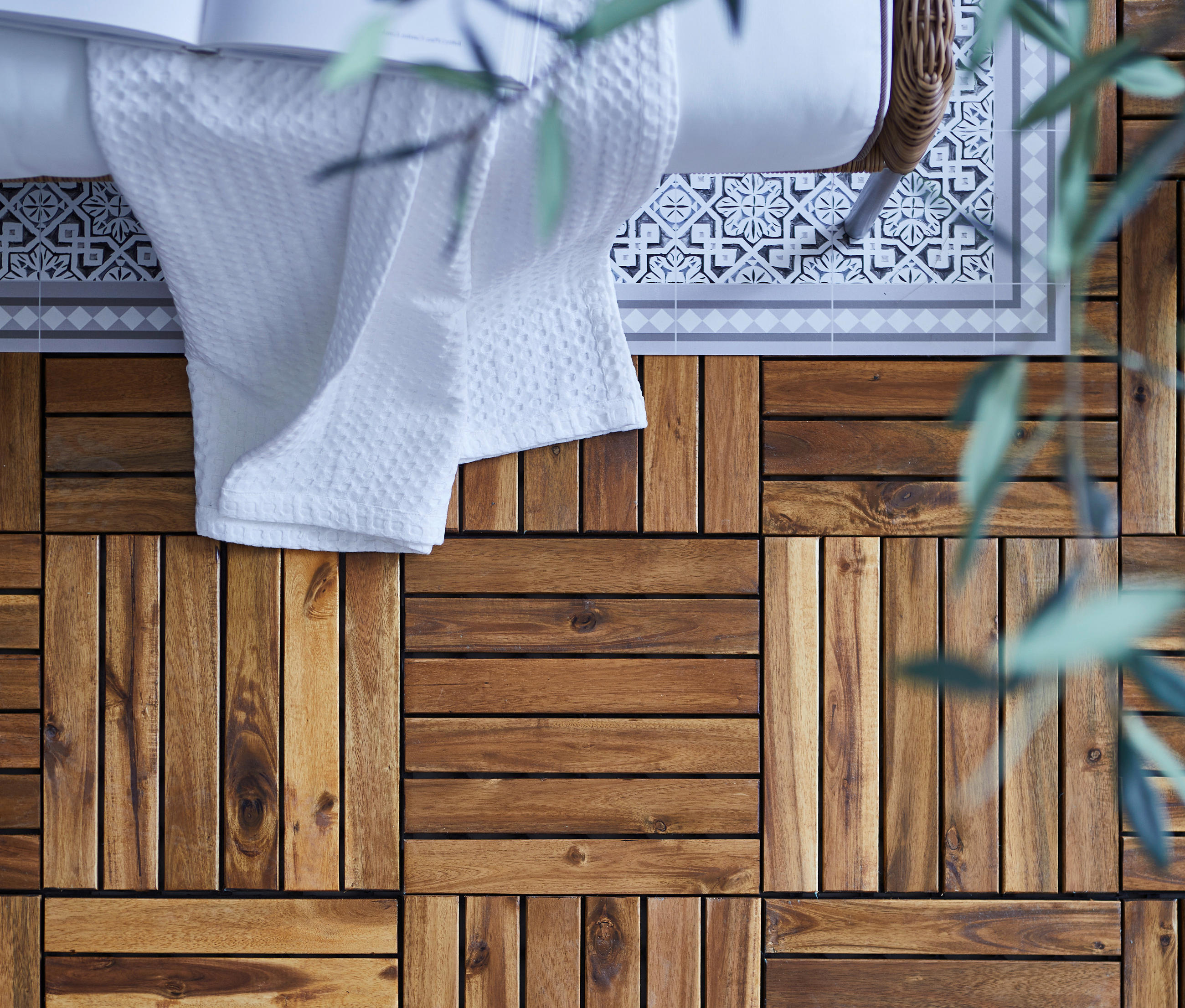 TERRASSENFLIESE 10 Stück  - Schwarz/Akaziefarben, Design, Holz/Kunststoff (30/30/2,4cm) - Ambia Garden