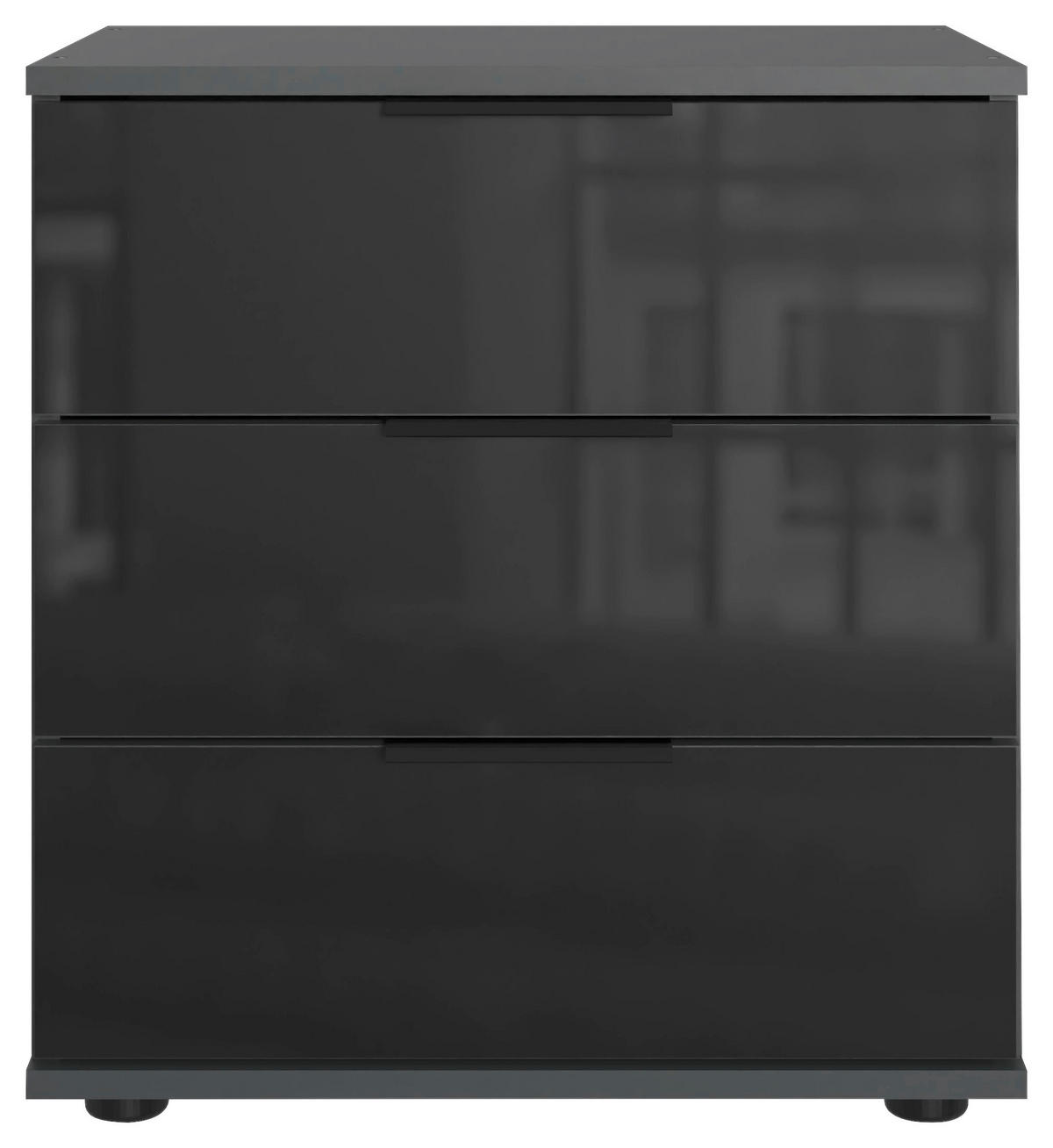 NACHTKÄSTCHEN 52/58/38 cm  in Graphitfarben, Schwarz  - Schwarz/Graphitfarben, KONVENTIONELL, Glas/Holzwerkstoff (52/58/38cm) - Modante