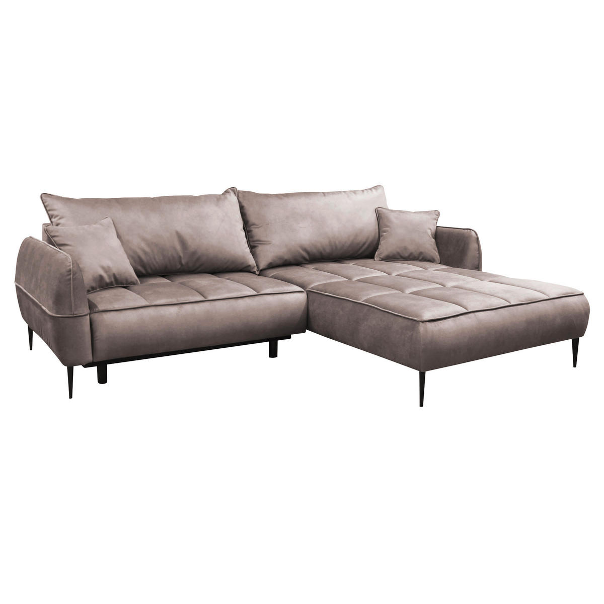 ECKSOFA Beige Velours  - Beige/Schwarz, Design, Textil/Metall (260/189cm) - MID.YOU