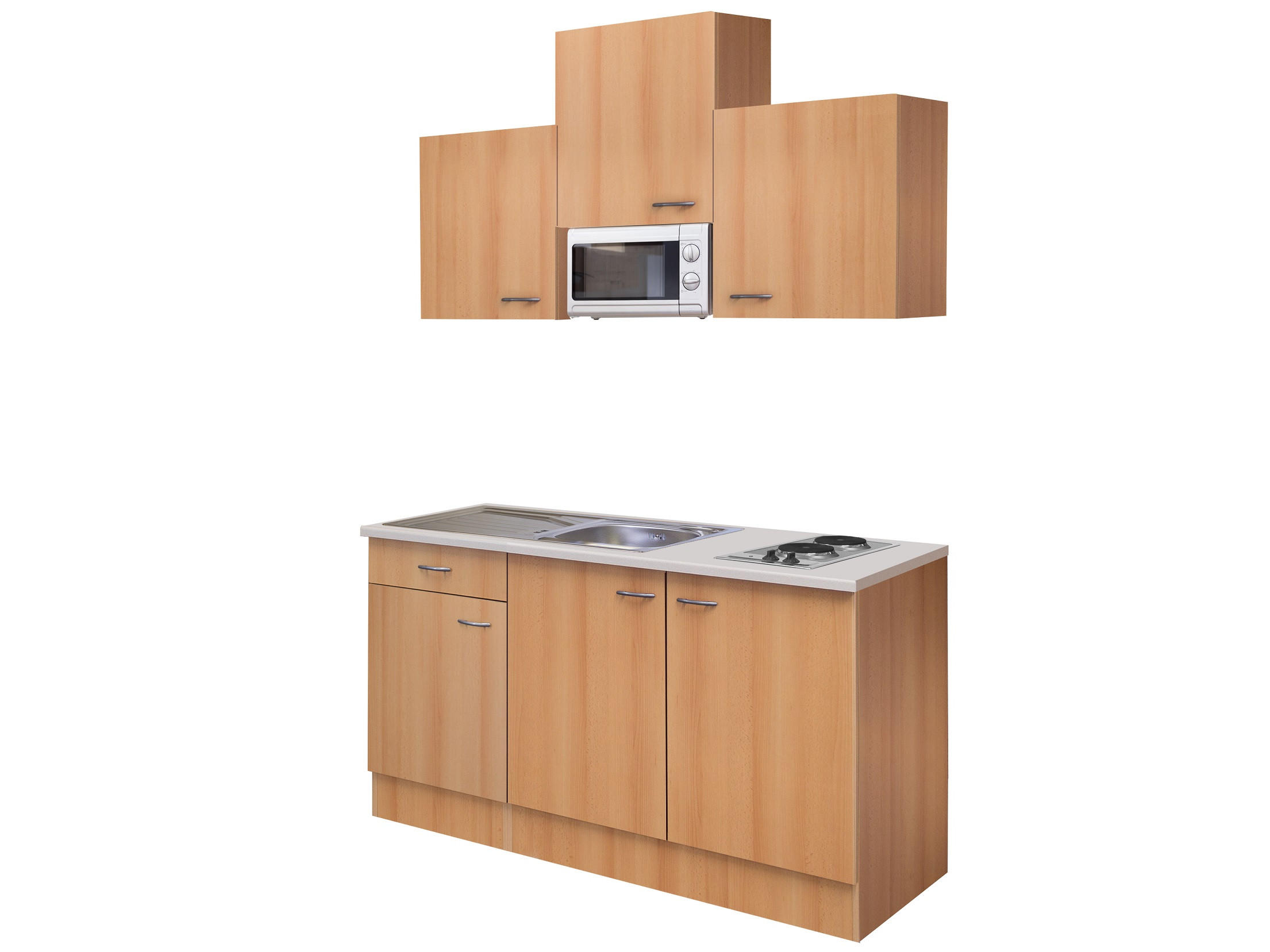 MINIKÜCHE 150 cm   in Buchefarben  - Edelstahlfarben/Beige, MODERN, Holzwerkstoff/Kunststoff (150cm) - FlexWell