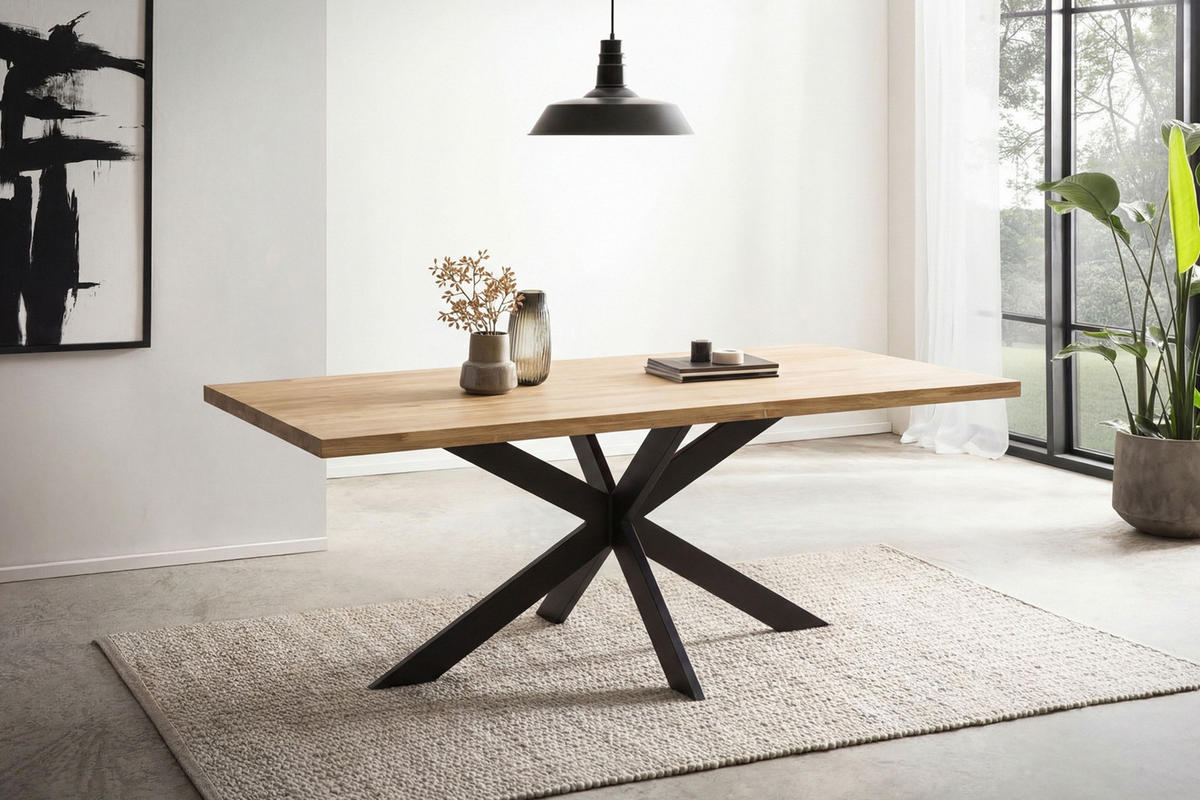 ESSTISCH Eichefarben, Schwarz rechteckig   - Eichefarben/Schwarz, Design, Holz/Metall (180/100/77cm) - Livetastic