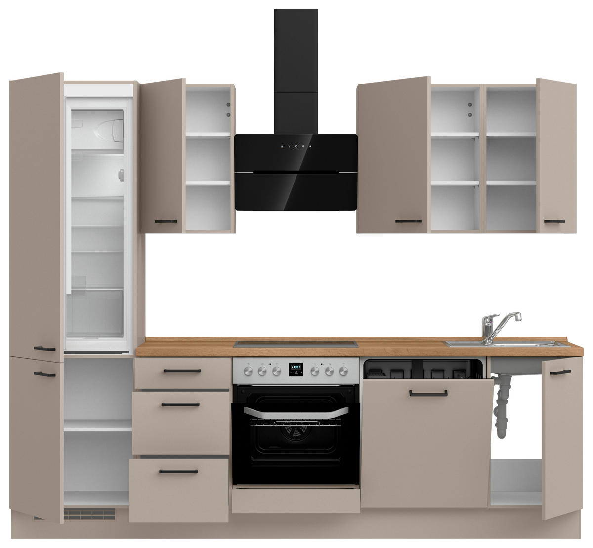KÜCHENLEERBLOCK 270 cm   in Eichefarben, Sandfarben  - Sandfarben/Eichefarben, MODERN, Holzwerkstoff/Metall (270cm) - Nobilia