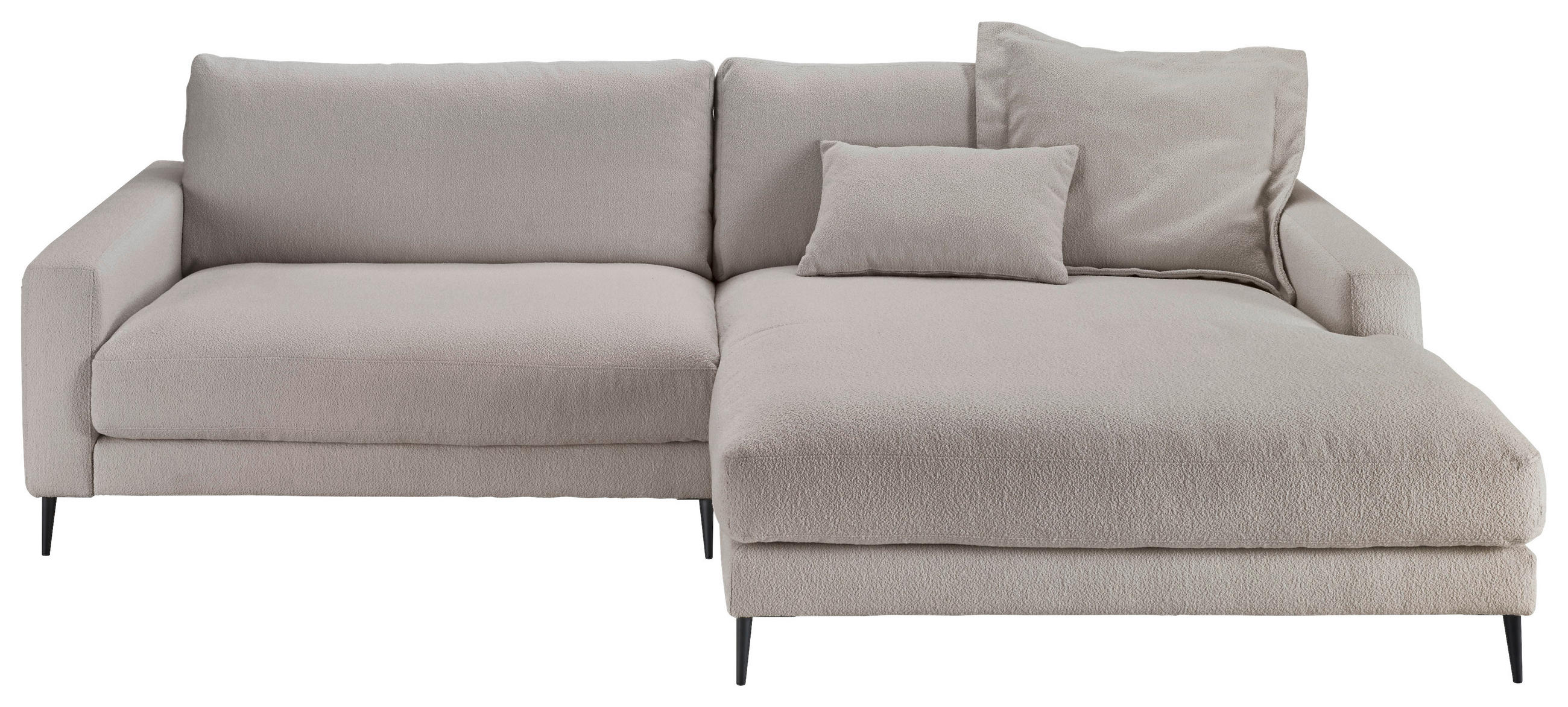 ECKSOFA Hellgrau Flachgewebe Rücken echt  - Hellgrau/Schwarz, Design, Textil/Metall (272/190cm) - Pure Home Lifestyle