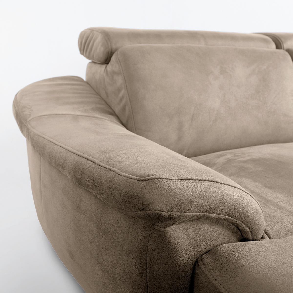 WOHNLANDSCHAFT Mikrofaser Taupe  - Taupe/Naturfarben, Design, Holz/Textil (238/347/273cm) - Livetastic