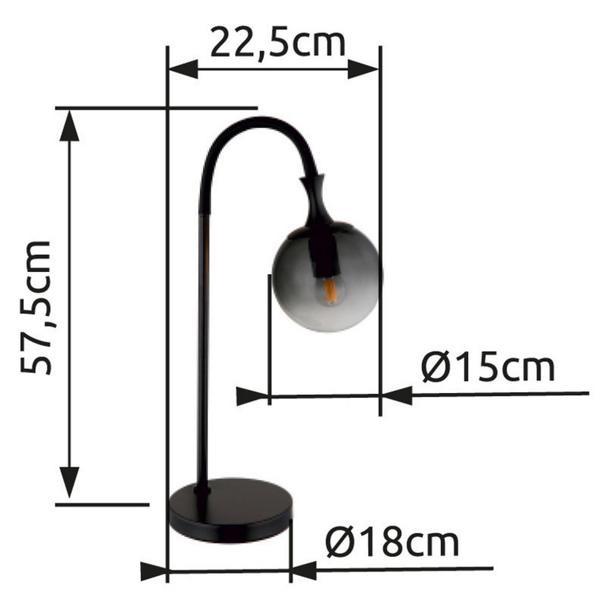 STOLNÍ LAMPA, E27, 22,5/18/57,5 cm - šedá/černá, Design, kov/sklo (22,5/18/57,5cm) - Globo