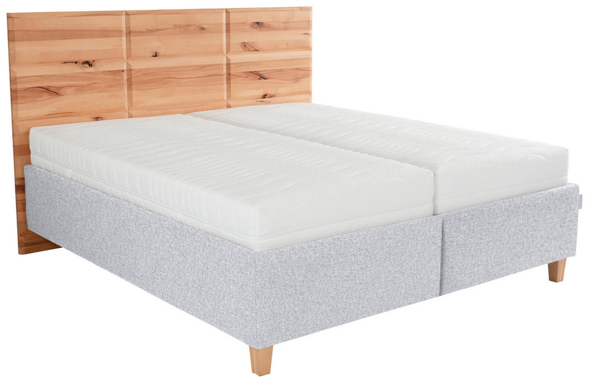POLSTERBETT 200/200 cm  in Silberfarben, Buchefarben  - Weiss/Buchefarben, Design, Holz/Textil (200/200cm) - Valnatura