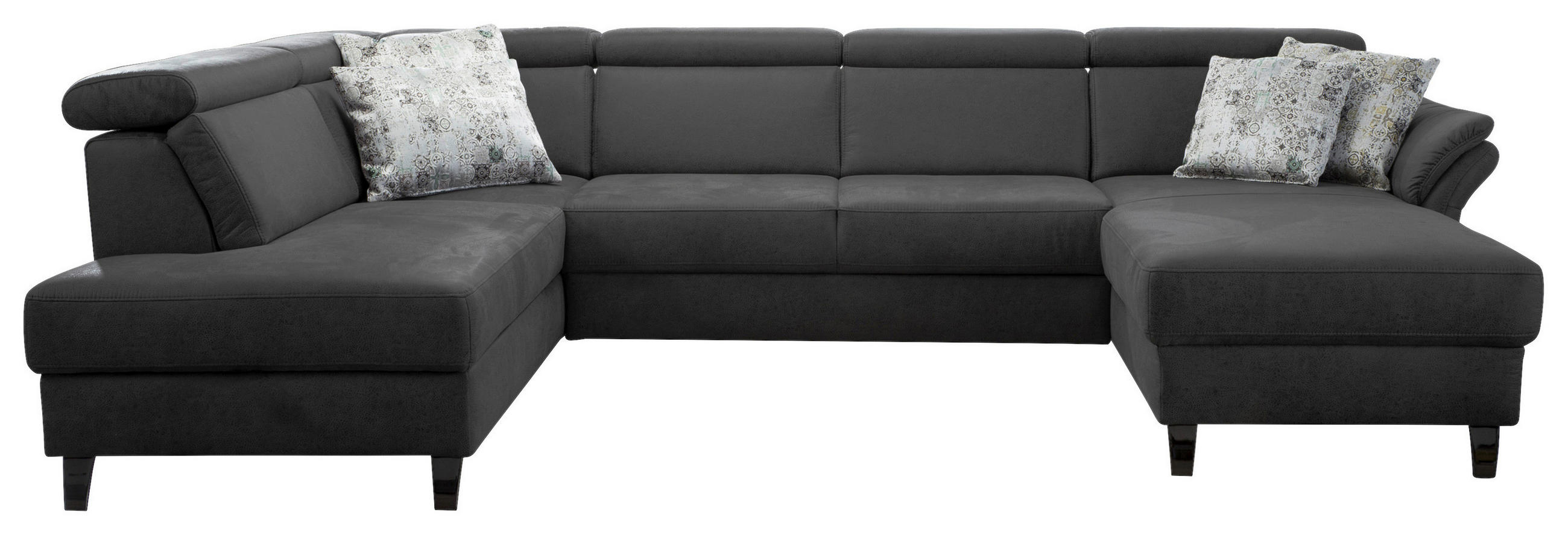 Thumbnail - Sit & More Wohnlandschaft, Grau, Schwarz, Textil, 7,5-Sitzer, Ottomane links, U-Form, 317x193 cm, Goldenes M, Oeko-Tex® ...