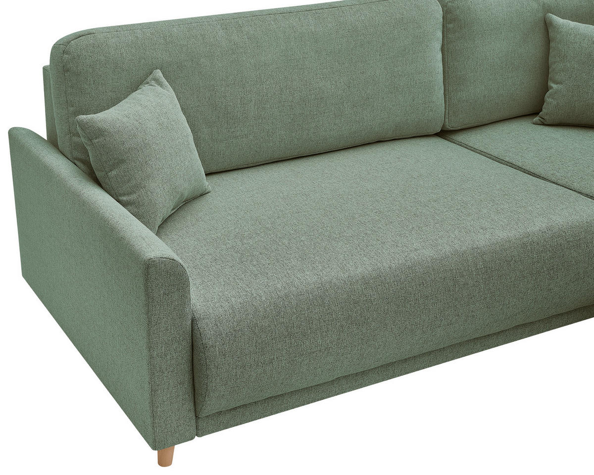 ECKSOFA MILOS Grün Flachgewebe, Struktur Rückenkissen, Bettkasten, Schlaffunktion, Rücken echt  - Naturfarben/Grün, Design, Textil (224/148cm) - P & B