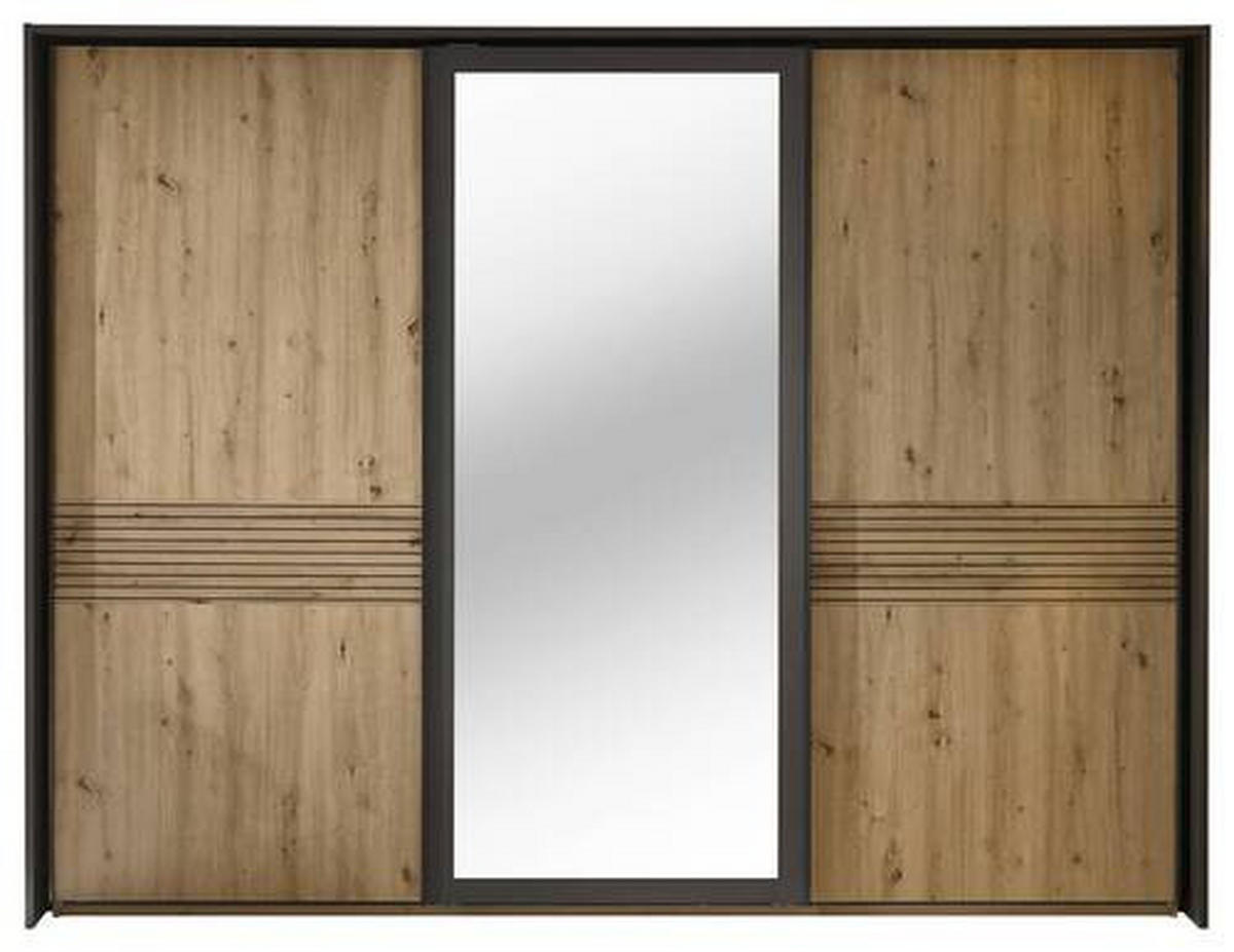 SCHWEBETÜRENSCHRANK 270/210/63 cm 3-türig Graphitfarben, Eiche Artisan  - Graphitfarben/Eiche Artisan, KONVENTIONELL, Glas/Holzwerkstoff (270/210/63cm) - Boxxx