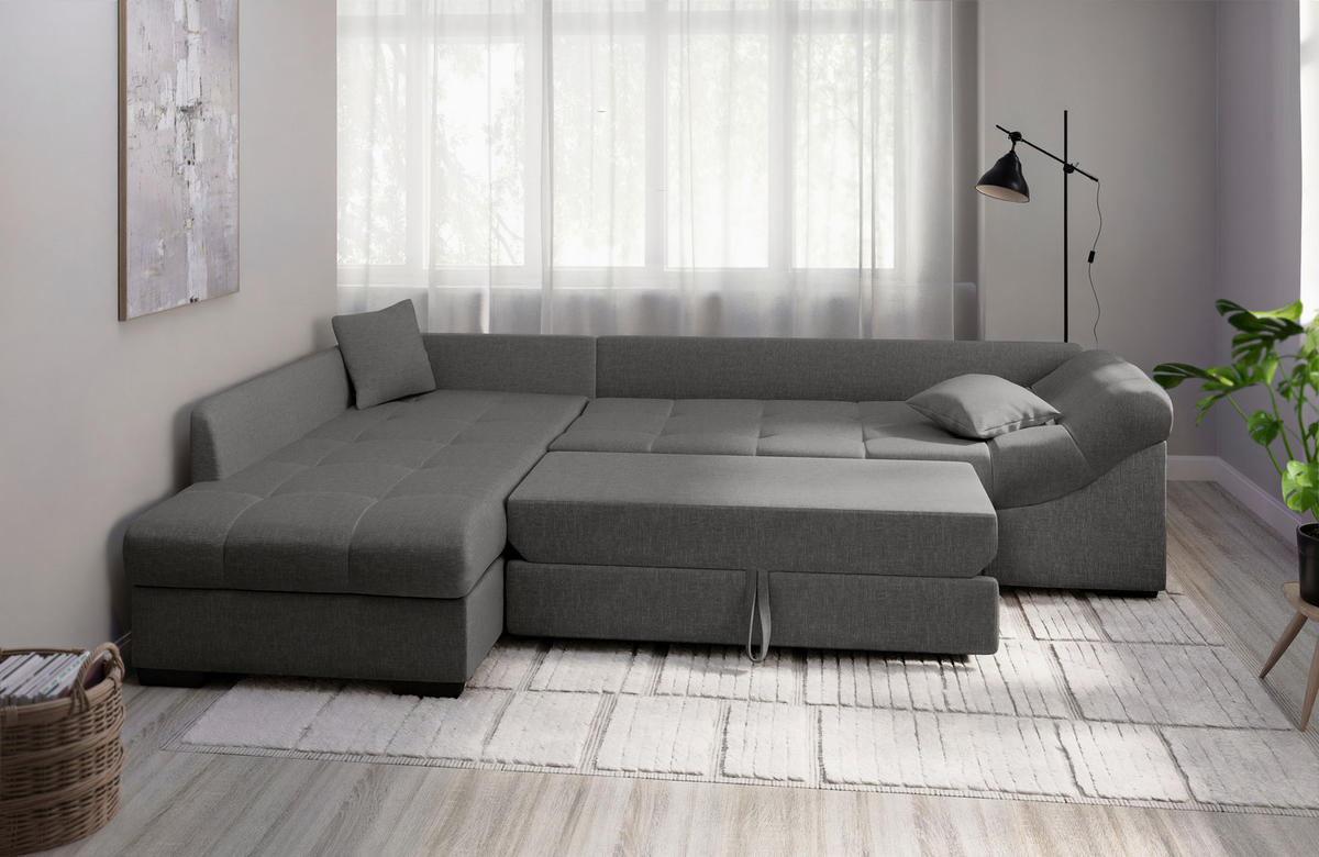 ECKSCHLAFSOFA Graubraun Mikrofaser  - Graubraun/Schwarz, MODERN, Holz/Textil (202/298cm) - MID.YOU