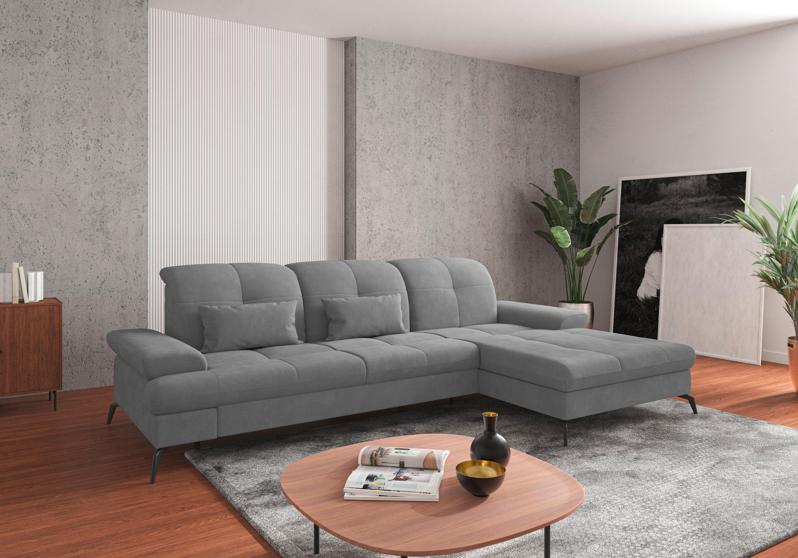 ECKSOFA in Flachgewebe Grau  - Schwarz/Grau, Konventionell, Textil/Metall (279/185cm) - Sit & More