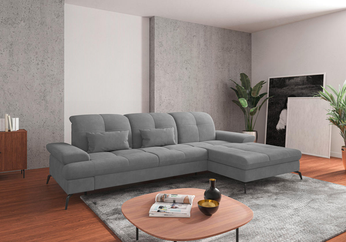 ECKSOFA in Flachgewebe Grau  - Schwarz/Grau, Konventionell, Textil/Metall (279/185cm) - Sit & More