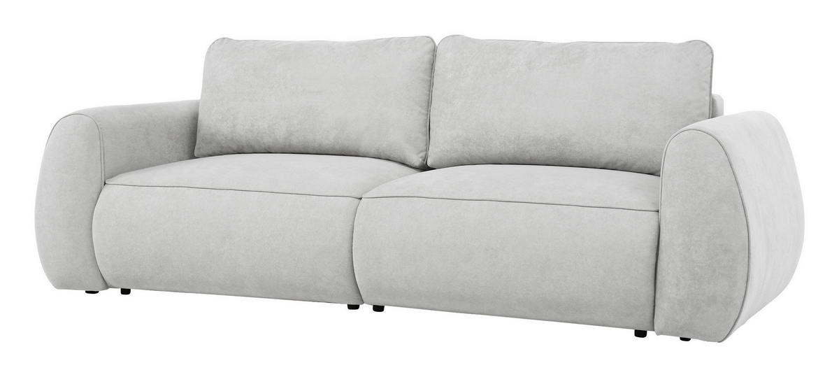 SCHLAFSOFA Chenille Hellgrau  inkl. Zierkissen, Rückenkissen, Bettkasten, Schlaffunktion, Rücken echt, Liegefläche im Originalstoff  - Hellgrau/Schwarz, KONVENTIONELL, Kunststoff/Textil (257/96/110cm) - Milino
