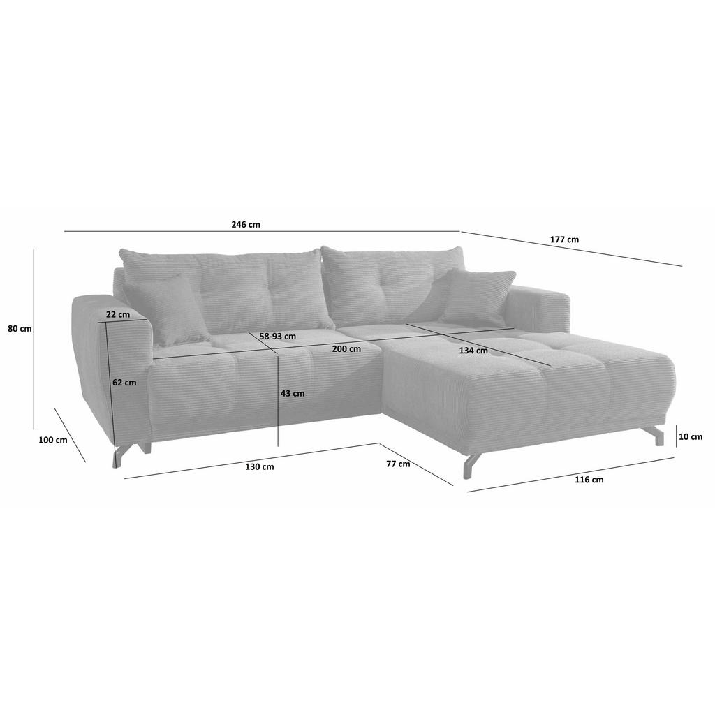Thumbnail - Mid.you Ecksofa, Olivgrün, Holz, Textil, Buche, Fichte, Kiefer, 4-Sitzer, Füllung: Schaumstoff, Ottomane rechts, L-Form,...
