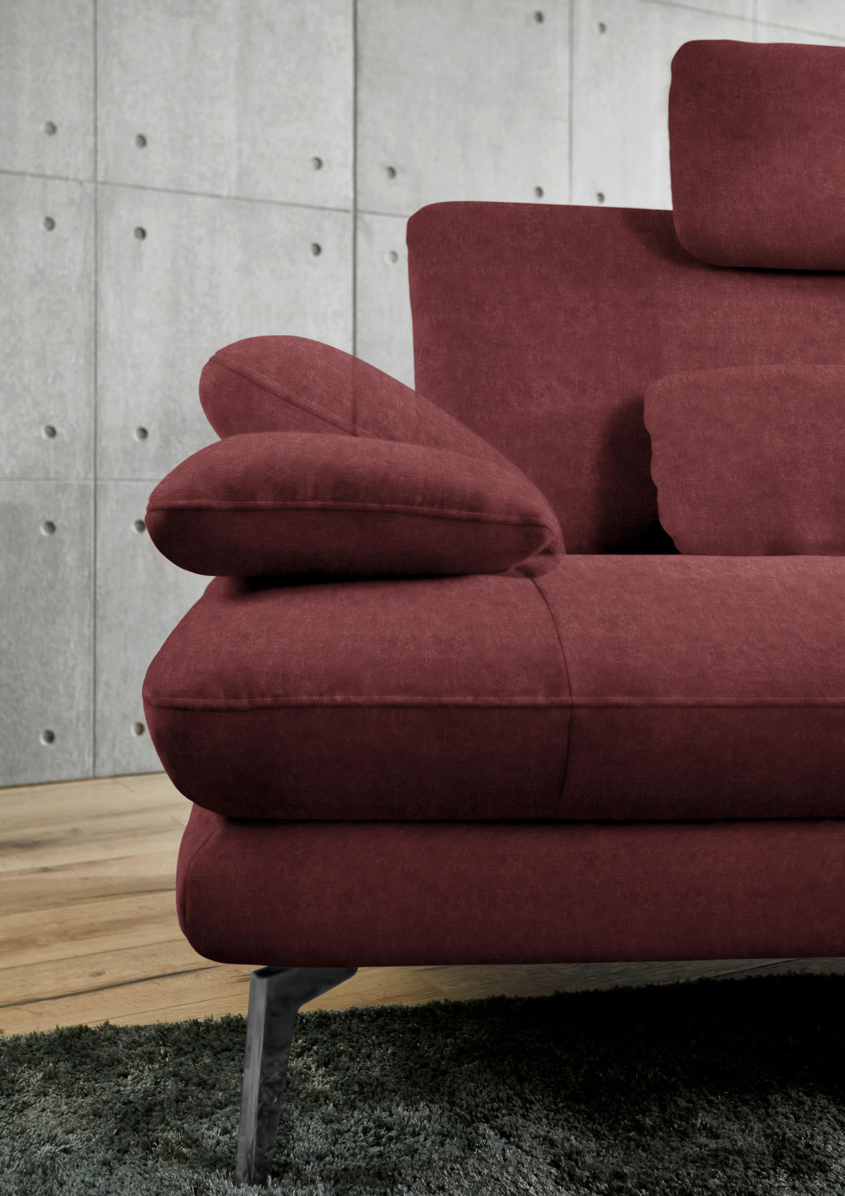 ECKSOFA in Velours Weinrot  - Weinrot/Schwarz, Design, Textil/Metall (284/184cm) - Dieter Knoll