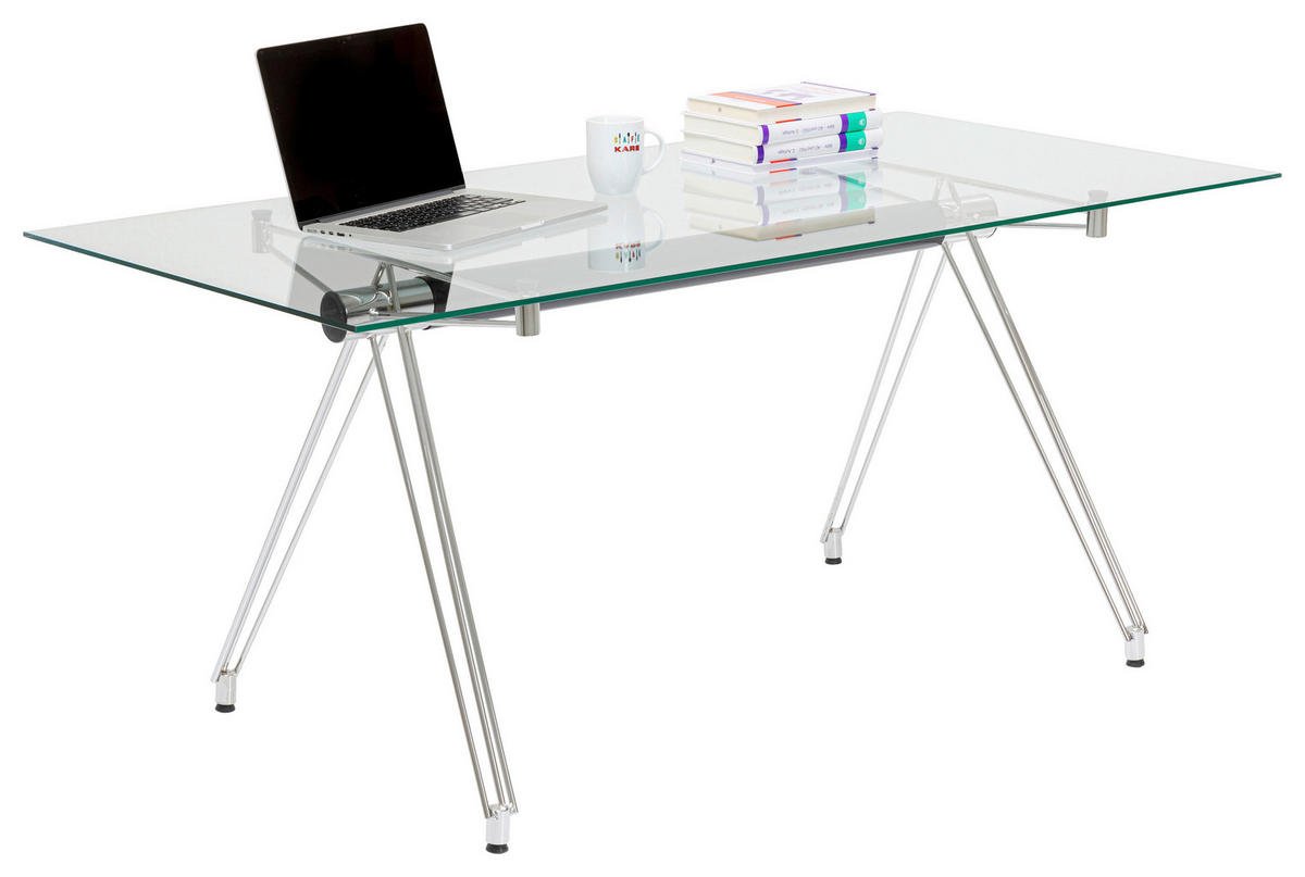 SCHREIBTISCH 160/80/71 cm  in Klar, Chromfarben  - Klar/Chromfarben, MODERN, Glas/Metall (160/80/71cm) - Kare-Design