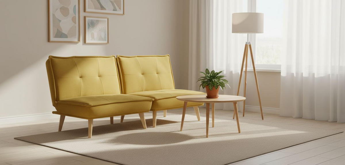 SCHLAFSOFA  in Webstoff Gelb  - Gelb/Naturfarben, Design, Holz/Textil (99/84/83cm) - MID.YOU