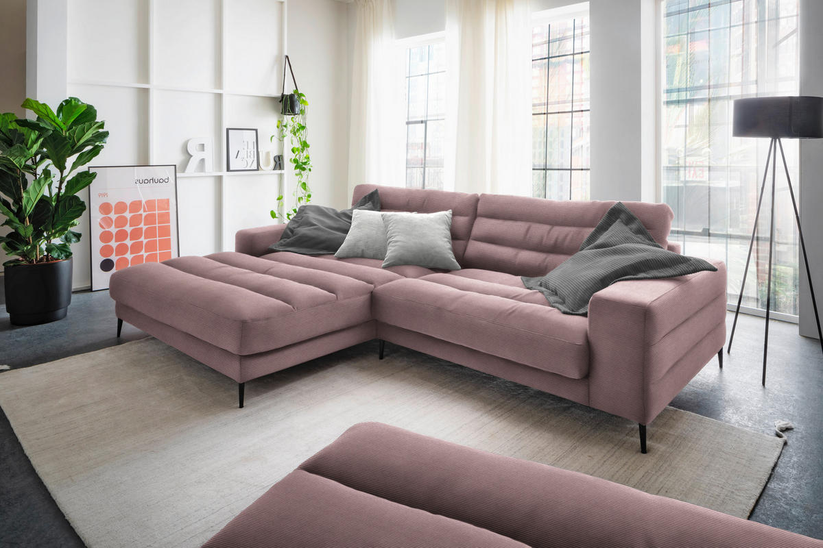 ECKSOFA in Cord Altrosa  - Schwarz/Altrosa, Design, Textil/Metall (207/296cm) - Dieter Knoll