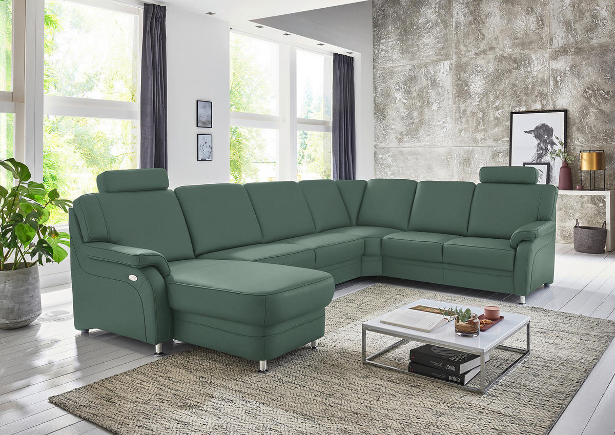 WOHNLANDSCHAFT Echtleder Opal  - Opal/Alufarben, Konventionell, Leder/Metall (165/329/239cm) - Beldomo Premium