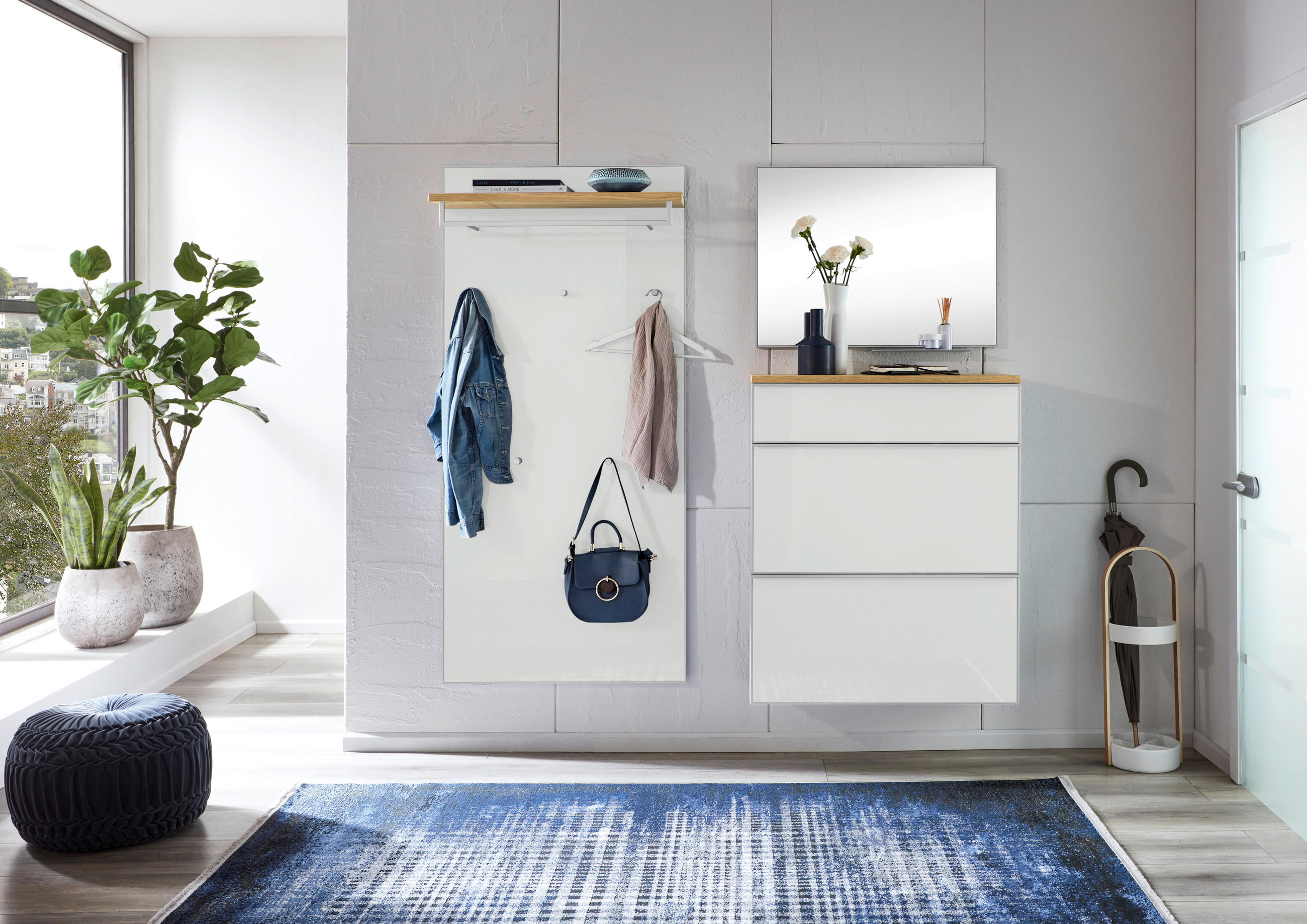GARDEROBE 4-teilig in 180/195/40 cm - Alufarben/Weiß, Design, Glas/Holz (180/195/40cm)