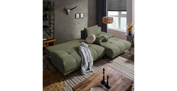 ECKSOFA in Chenille Olivgrün  - Schwarz/Olivgrün, MODERN, Textil/Metall (290/182cm) - Hom`in