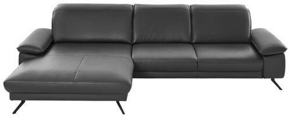 ECKSOFA in Echtleder Anthrazit  - Anthrazit/Schwarz, Design, Leder/Metall (193/328cm) - Dieter Knoll