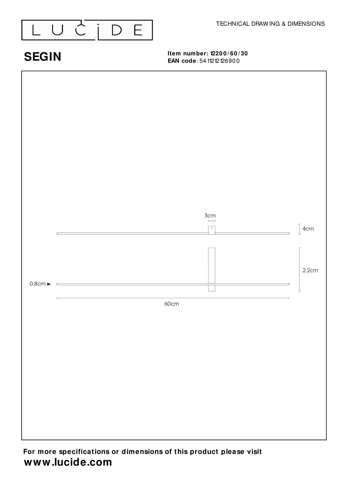 LED-WANDLEUCHTE Segin 60/4/22 cm   - Schwarz, Design, Metall (60/4/22cm) - Lucide