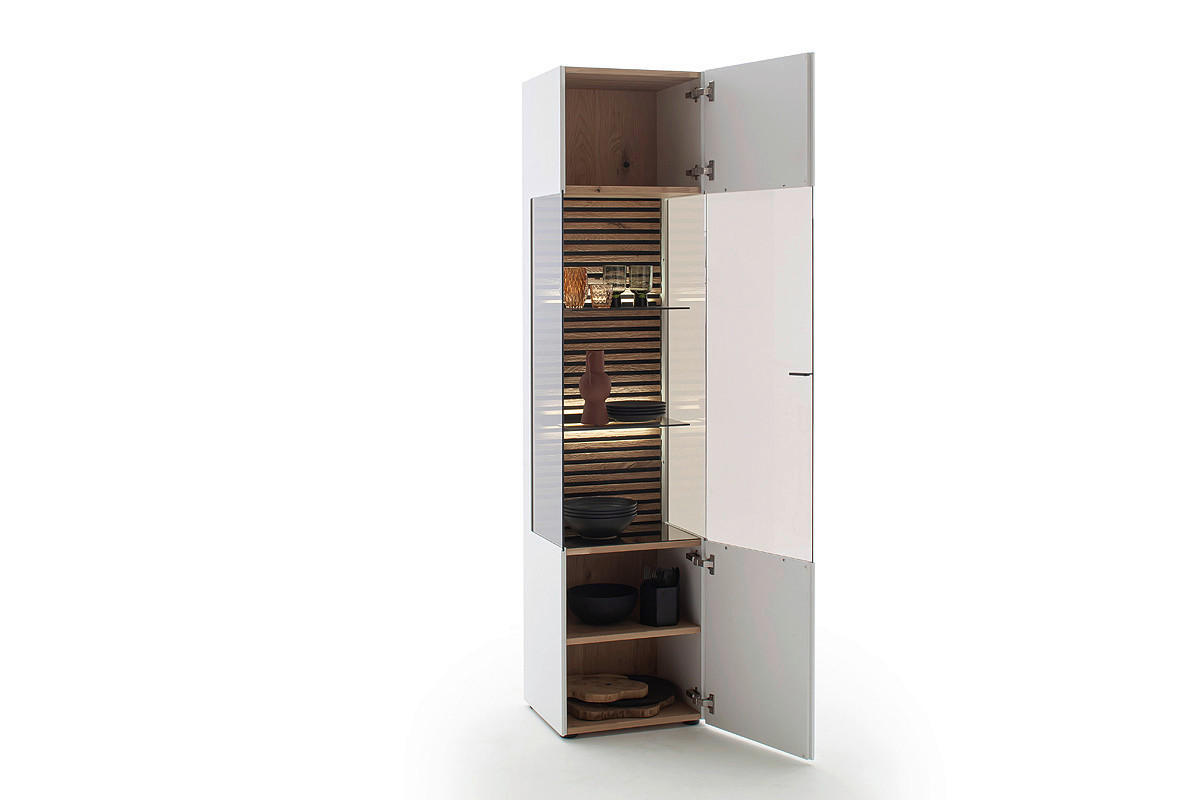 VITRINE in massiv Kerneiche Weiß, Eichefarben - Eichefarben/Anthrazit, Design, Glas/Holz (48/205/44cm) - Schöner Wohnen