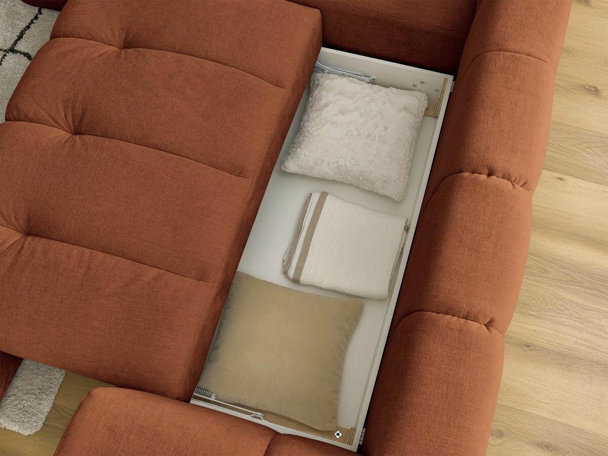 ECKSCHLAFSOFA FUJI Leinenoptik Orange  inkl.  - Schwarz/Orange, MODERN, Kunststoff/Textil (204/282cm)