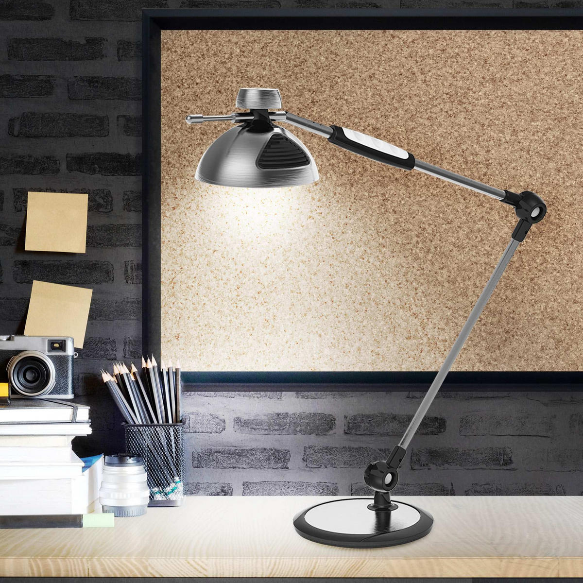 ÍRÓASZTALLÁMPA - ezüst/fekete, Basics, műanyag (20/60/46cm)