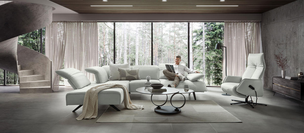 ECKSOFA  in Echtleder Ecru  230/290 cm  - Ecru/Anthrazit, Design, Leder/Metall (230/290cm) - Johann Jakob