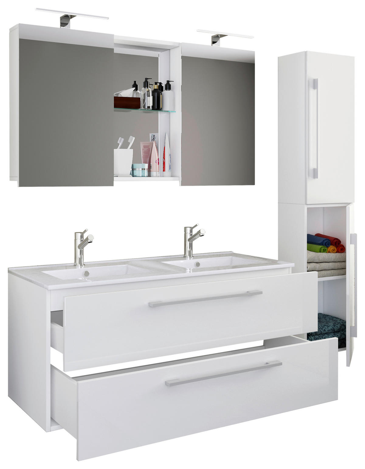 BADEZIMMER 4-teilig  in 145 cm  - Alufarben/Weiß, MODERN, Keramik/Holzwerkstoff (145cm) - MID.YOU